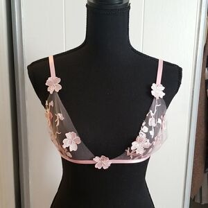 Sexy Pink flower sexy  Bra Lingerie Small